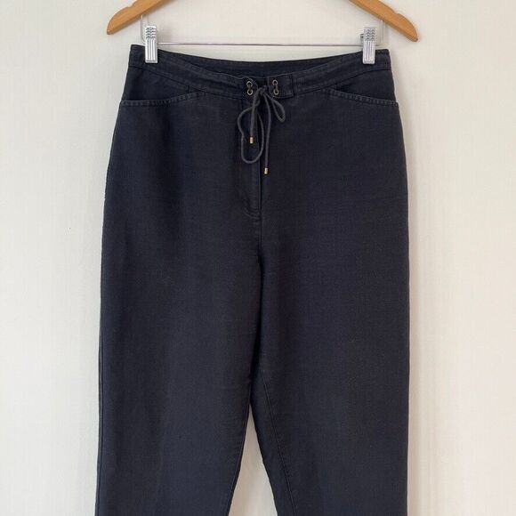 VTG 90s Talbots Irish Linen Blend High Waist Tapered Pants Black Womens 10 - Picture 2 of 11